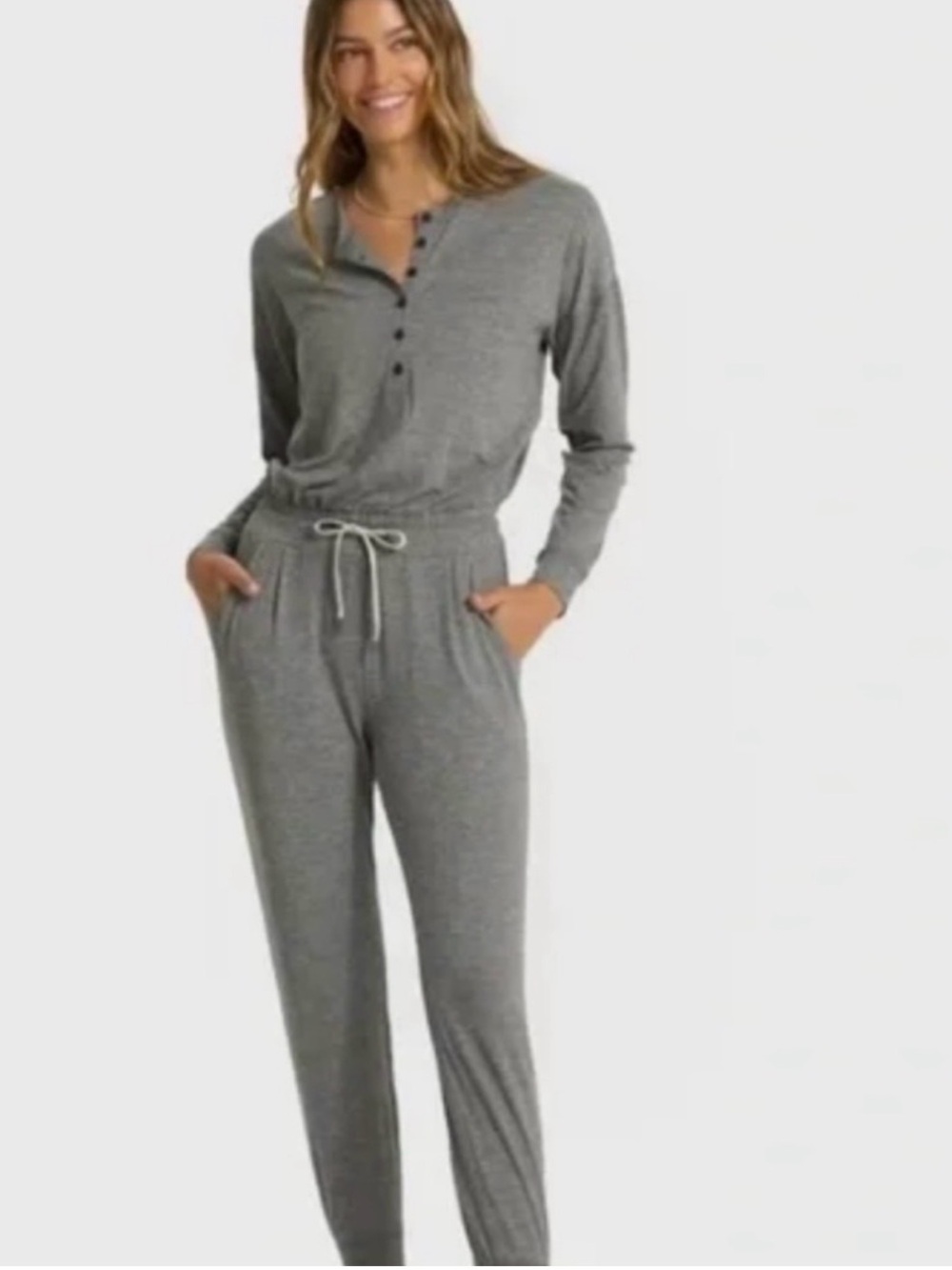 VUORI • Lux Henley long sleeve jumpsuit gray - XS buttery soft